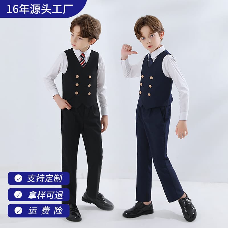 Children's Suit Vest Set - Boy British Style Formal Suit, Flower Boy Performance Host Birthday Vest