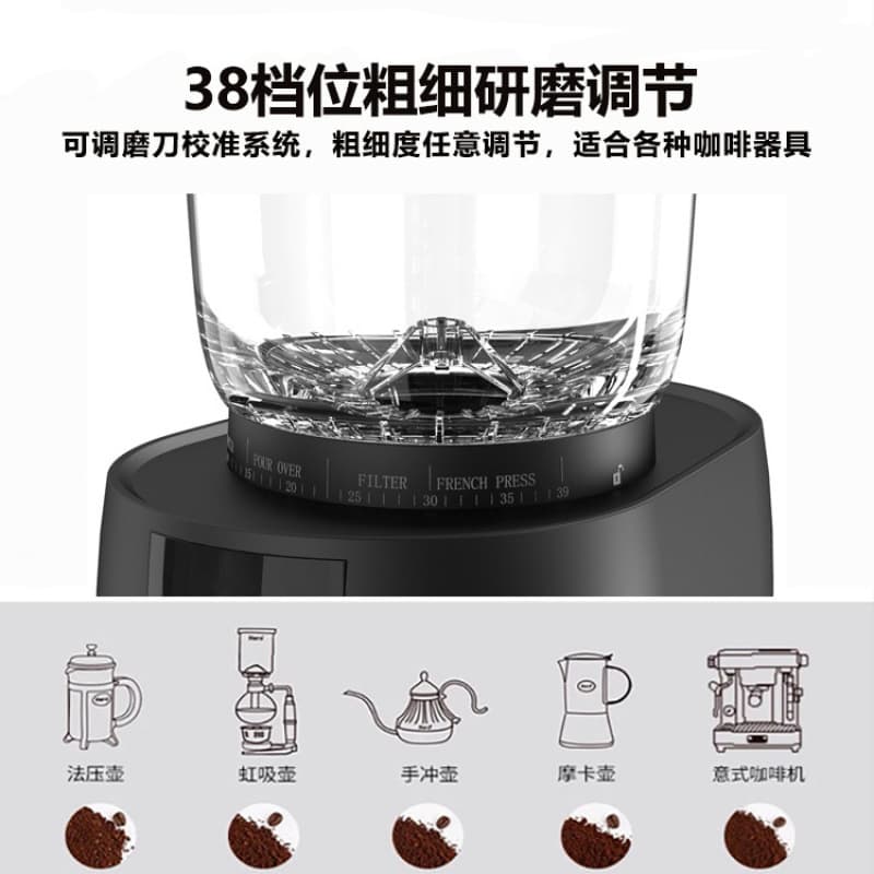 Electric Coffee Grinder with Dosing, Automatic Coffee Bean Grinder for Home Use, Hand Drip and Espresso Grinder