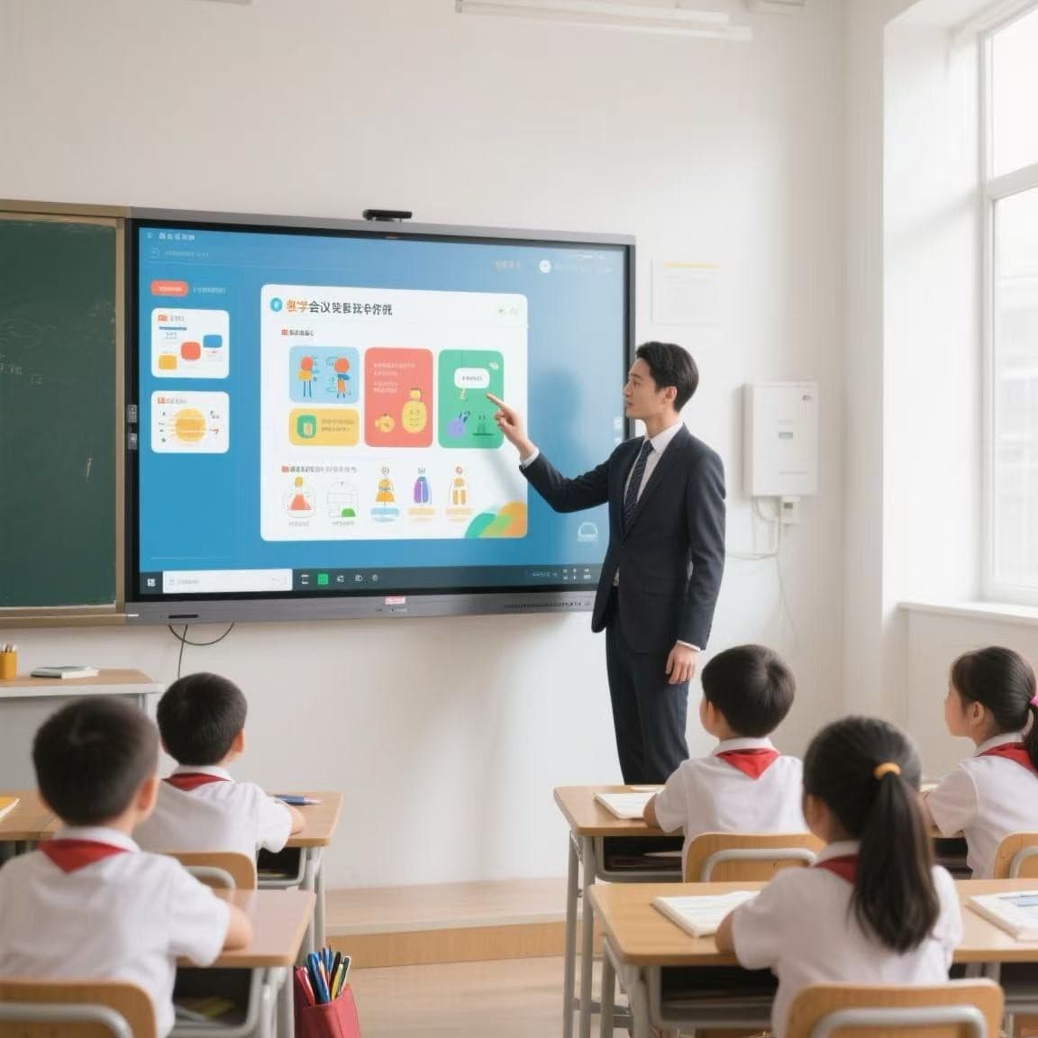 Wall-mounted multimedia teaching all-in-one machine, touch screen interactive presentation and conferencing flat panel, smart campus display screen