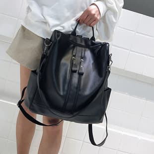 2026 Fashion Solid Color PU Backpack Korean Style Versatile Women's Backpack Campus Style Travel Bag