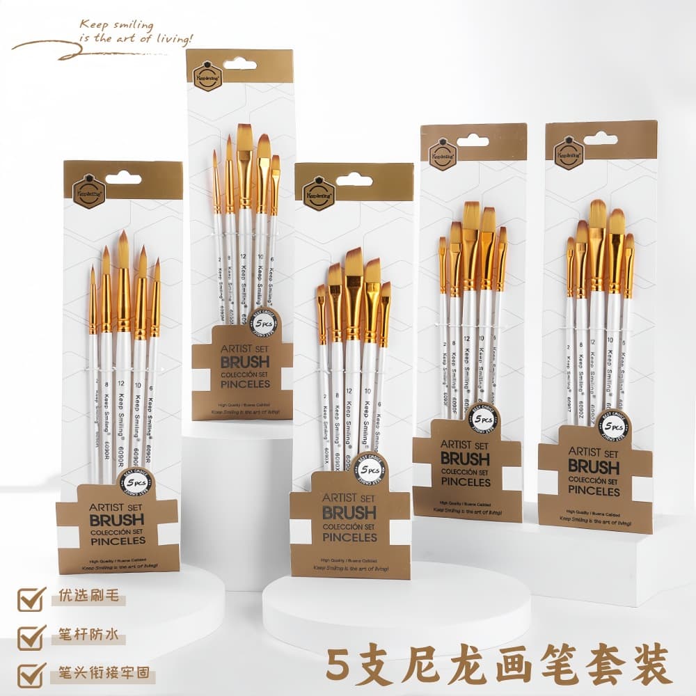5-Piece Pearl White Oil Painting Brush Set, Art Brushes for Watercolor, Acrylic, Painting Studio