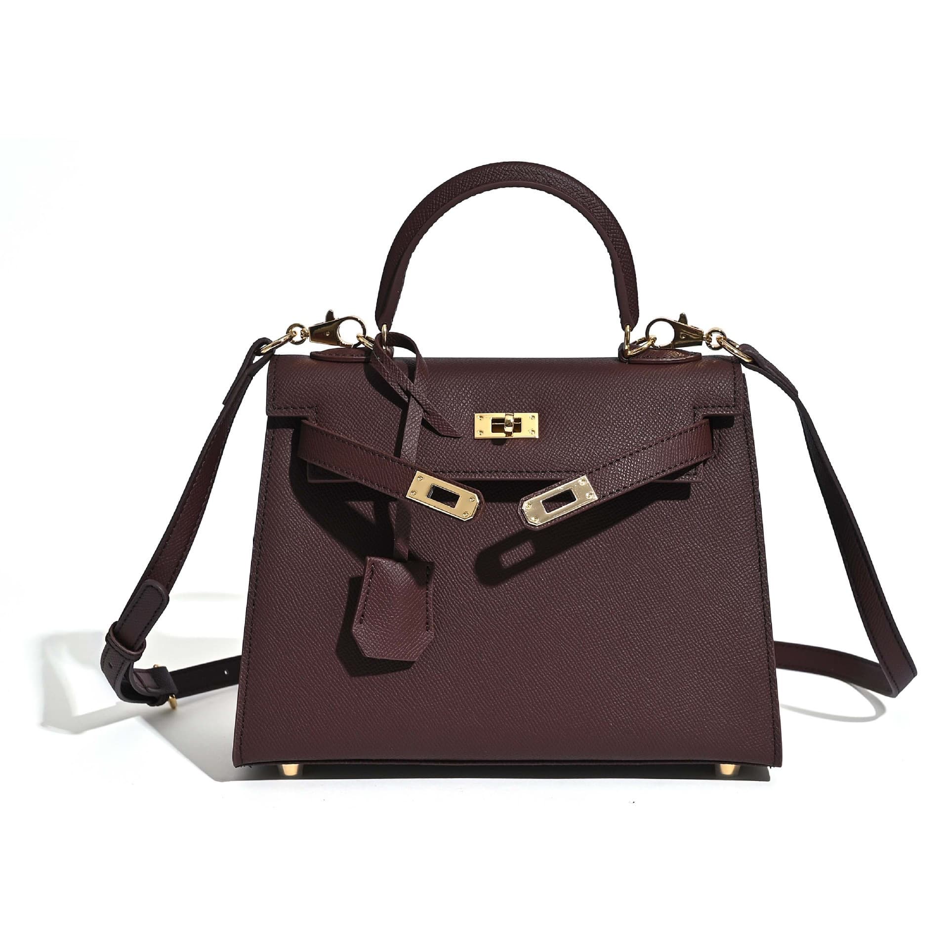 Kelly Mini Genuine Leather Handbag Palm Grain Cowhide Shoulder Crossbody Small Bag Kelly Premium Versatile Women's Bag