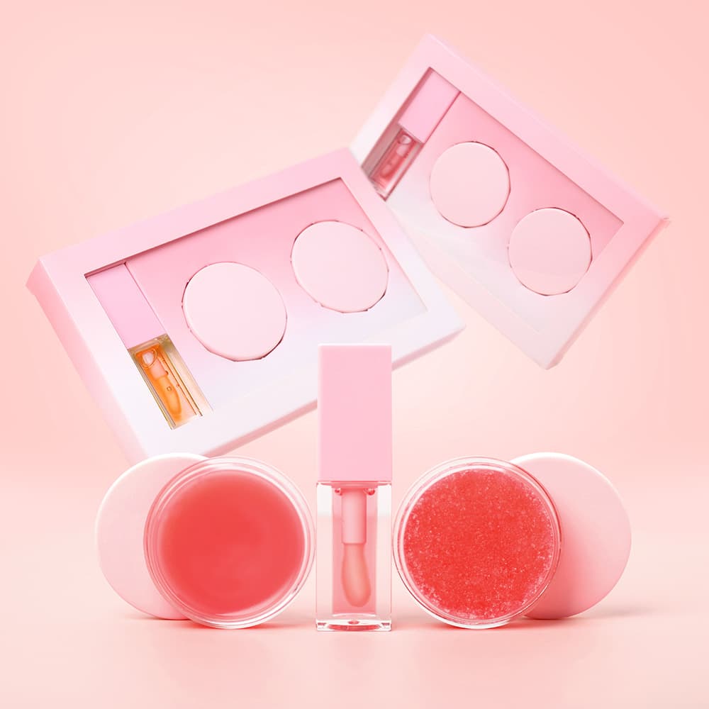 Cross-border lip care set, plant lip plumping oil, sleeping lip mask, exfoliating scrub, three-in-one no logo