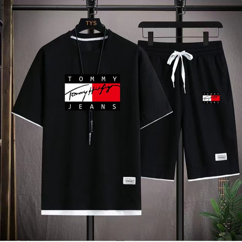 New Summer Waffle Short Sleeve Set for Men, Korean Style Loose Youth Short Sleeve and Shorts Casual Two-Piece Set