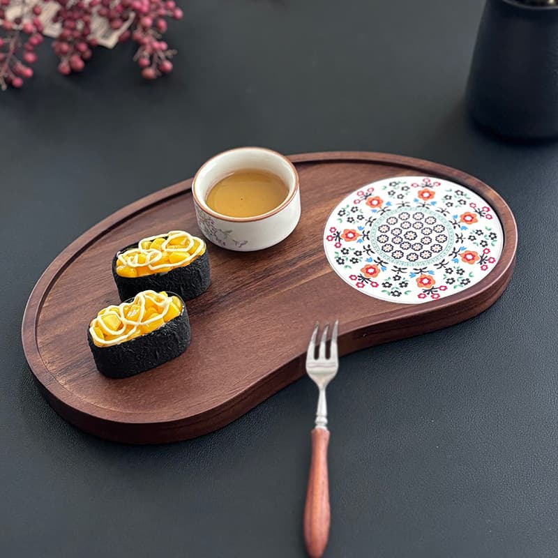 Japanese Style Small Wooden Coffee Tray Water Cup Holder Dessert Breakfast Display Nutty Snack Tray Water Drainage Tea Tray