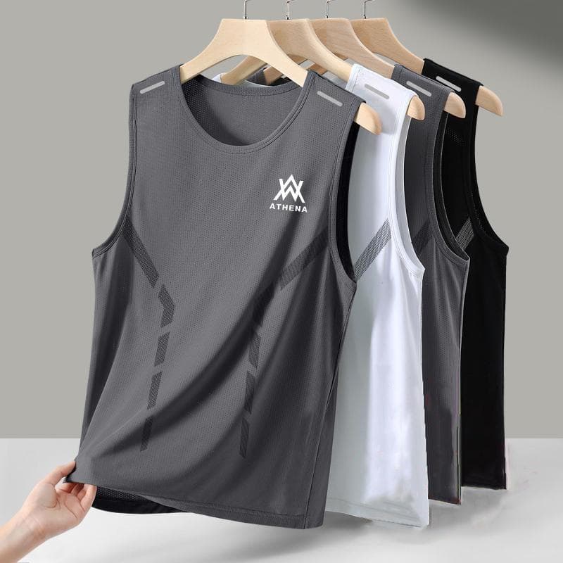Ice Silk Vest Men's Summer Quick-Dry Cut-Off Mesh Sleeveless T-Shirt Plus Size Men's Loose Cross-Back Sports Tank Top