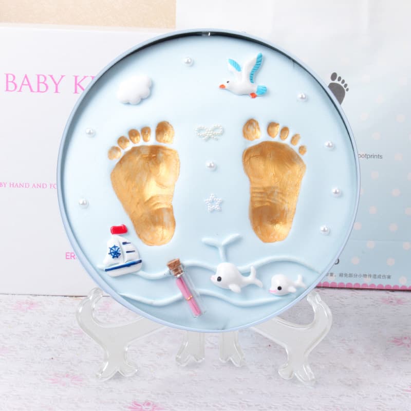 Newborn baby hand and foot prints in mud and lanugo souvenirs hand and foot prints baby full moon 100th birthday gift wholesale