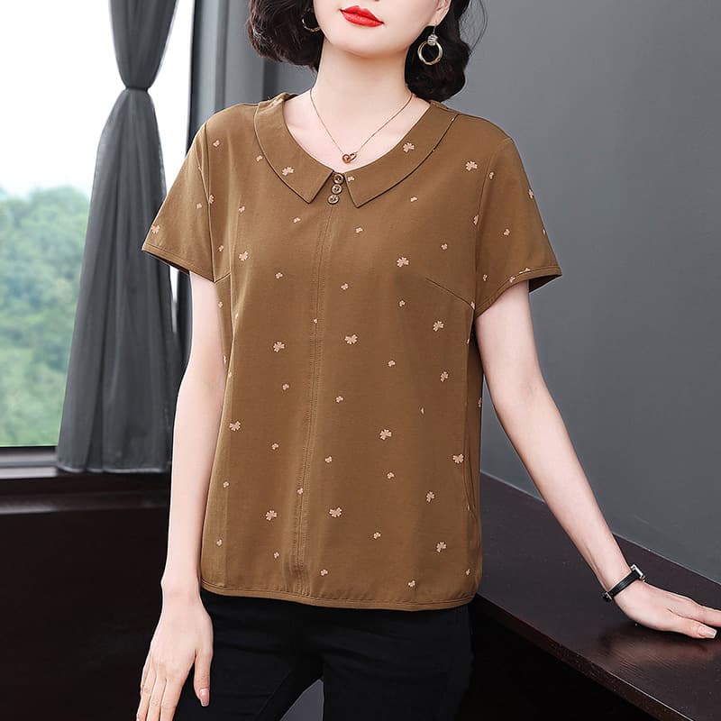 Spring 2024 New Fashionable Plus Size Cotton T-Shirt For Middle-Aged And Elderly Women Pure Cotton Short Sleeves Base Layer Top