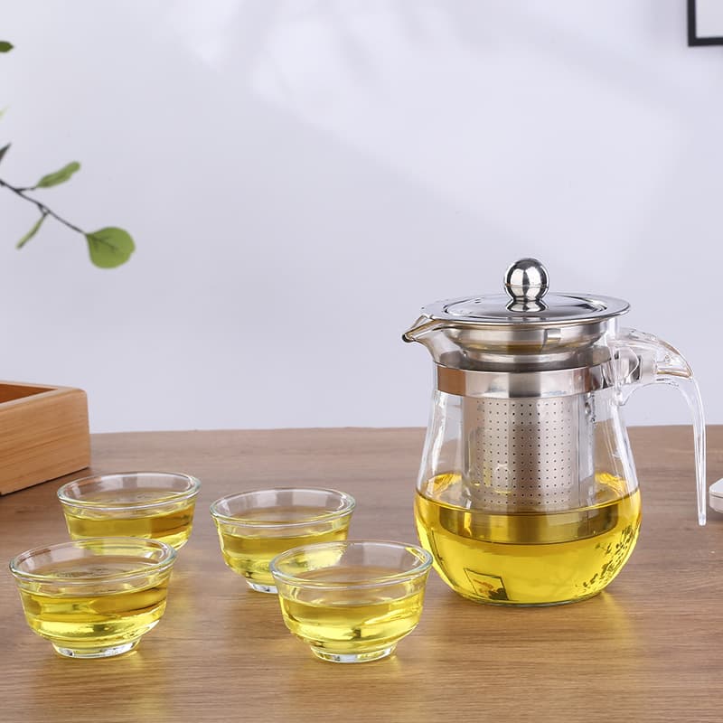 Factory wholesale high-temperature resistant glass teapots and tea sets, stainless steel filter teapots for brewing flower tea, infuser cups, straight-body steel teapots.