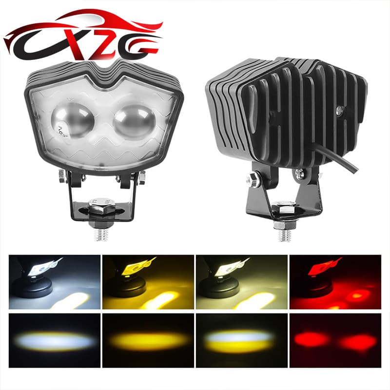 Dual Lens LED Modified Motorcycle Light Motorcycle Spotlight Dual Color Lens External LED Off-Road Spotlight