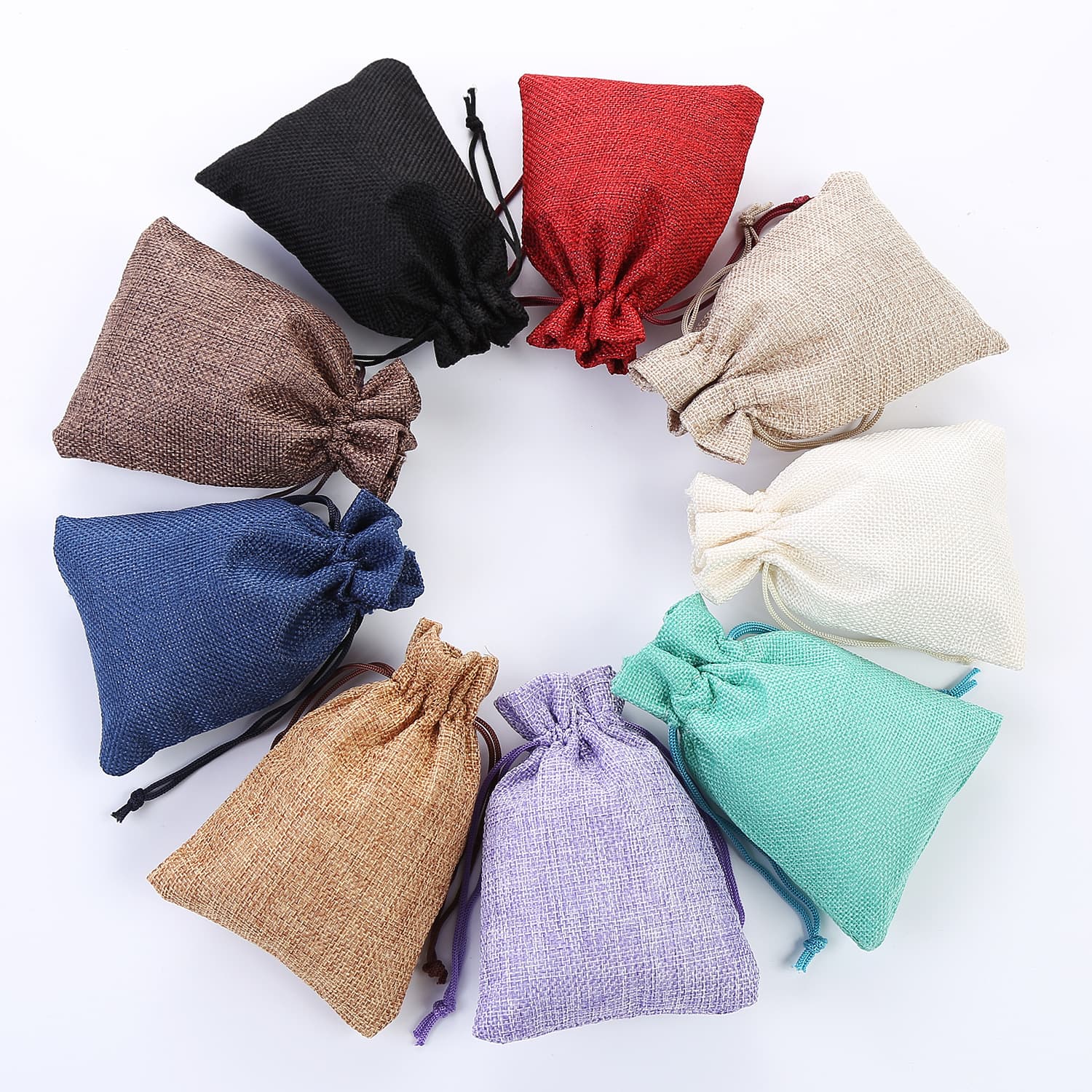 Ready Stock Jute Drawstring Bags, Small Jute Pouches with Logo Printing for Accessories and Jewelry Packaging