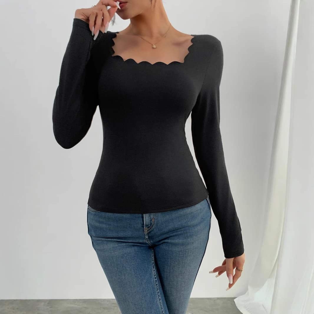 Amazon 2026 Fashion New Knit Top Women Long Sleeve European American Slim Fit Sexy Cross-Border Stretch T-Shirt