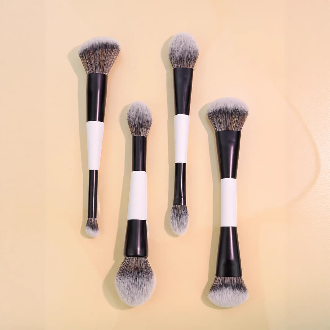 Cross-Border Hot Selling 4-Piece Dual-Ended Foundation Brush, Powder Brush, Blush Brush, Highlighter Brush, Makeup Tool, Contour Brush, Makeup Brush Set