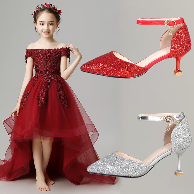Girls Princess Crystal Shoes Children's High Heel Catwalk Shoes Kids Performance Shoes Girls Dress Shoes Leather Shoes