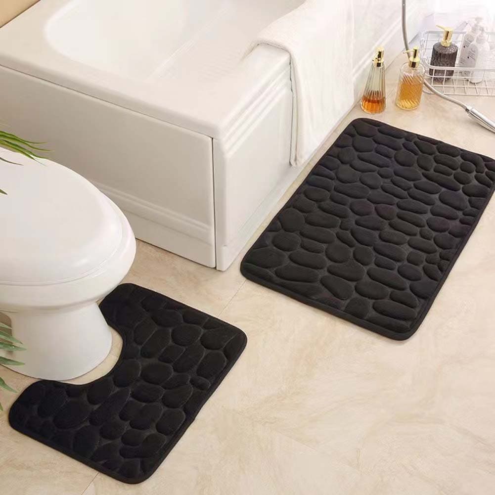 Pebble Coral Velvet Bath Mat Set of 2, Water-Absorbent Bathroom Mat, Easy to Clean, Cross-Border Supply
