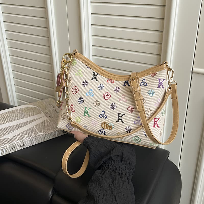 Crossbody Women's Handbag Luxury Trendy Monogram White Tricolor Shoulder Bag for Commuting