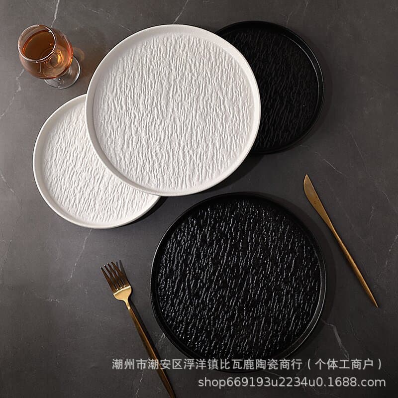 Exported rock pattern ceramic steak plate, western plate, special cake plate, dessert plate, simple black and white high-end restaurant