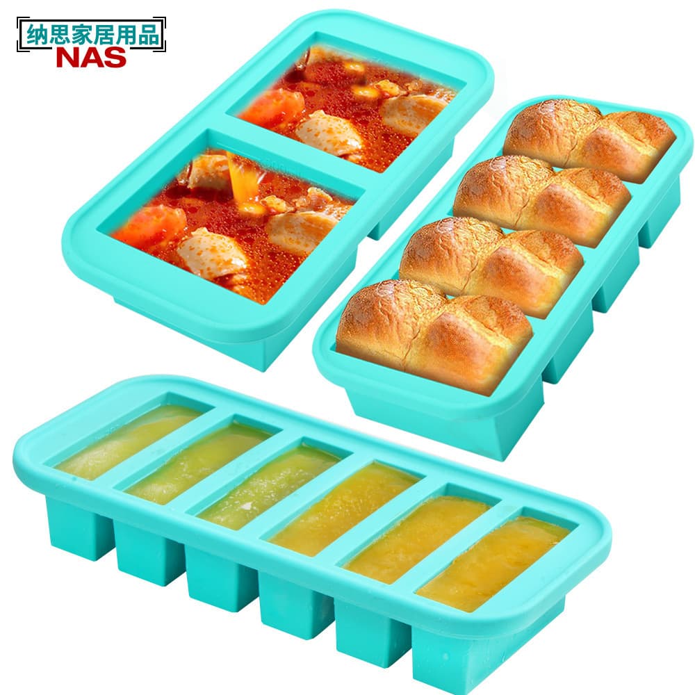 Silicone Freezing Mold with Lid, Refrigerator Food Storage Container, Silicone Ice Cube Tray, Ice Maker Mold, Fresh-Keeping Box