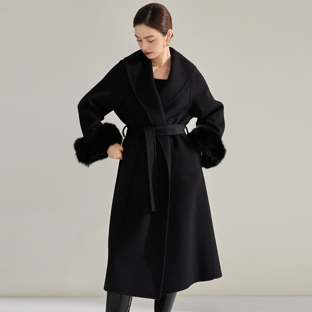 Autumn/Winter Gentle Fox Fur Coat, Luxurious Woolen Cashmere Overcoat for Women 18682