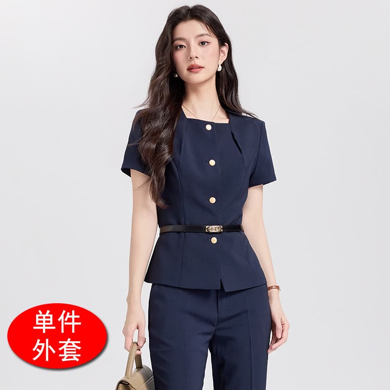Professional Suit Set for Women Hotel Jewelry Store Beauty Salon Front Desk Reception Workwear Elegant Short Sleeve Formal Blazer Suit