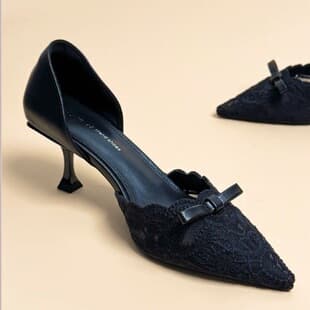 Simon Lena French Pointed Toe Hollow Single Shoes for Women, Low Heel 2026 New Style, Shallow Mouth Low Heel Black Sandals for Outdoor Wear
