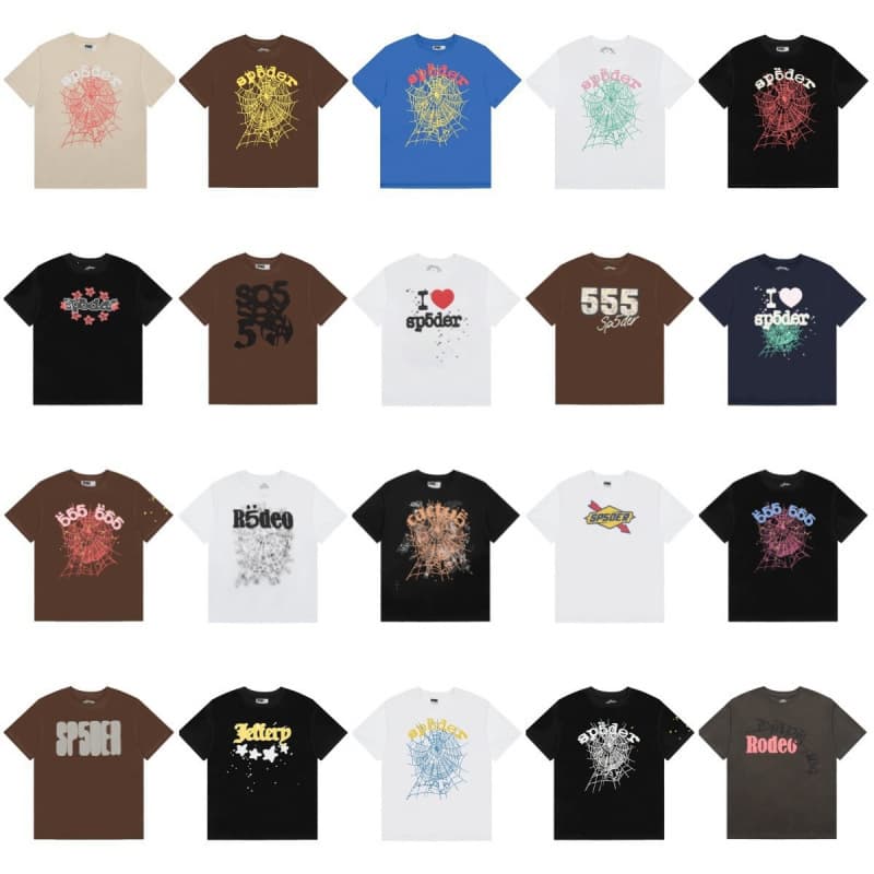 Meichao Sp5der 555555 Spider Web Print Summer Loose Trendy Unisex Short Sleeve T-Shirt