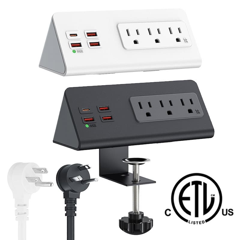 Exclusive Export US Standard Power Clamp Desk Socket with USB 20W PD Fast Charge US Standard Rotatable Fixed Desktop Socket