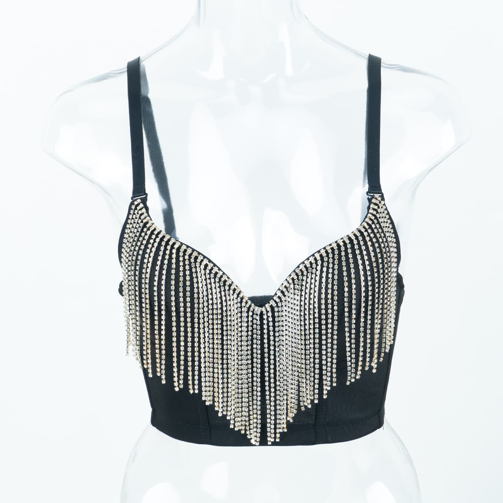 Sexy Fringe Rhinestone Chain Bra Body Chain Corset Sparkly Top Camisole