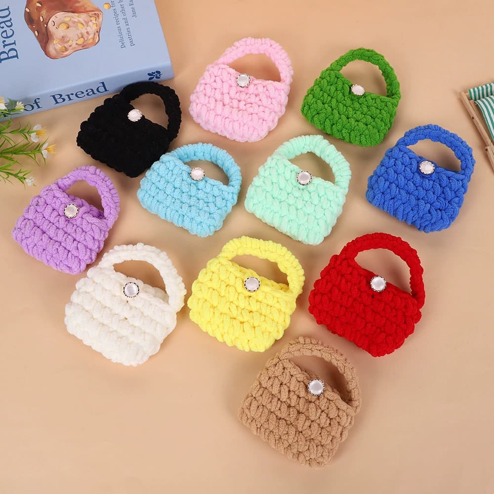 Cartoon Plush Handmade Solid Color Knitted Storage Bag Coin Purse Protective Cover Bluetooth Earphone Case DIY Finished Bag