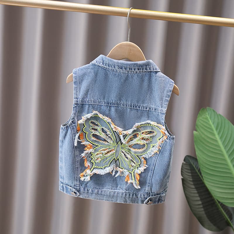 Girls Denim Vest Spring/Autumn, Cartoon Fashionable Children's Vest, Solid Color Baby Vest for Toddlers