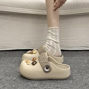 Trendy Cartoon Cute Closed-Toe Half Slippers Women Spring Summer Wearable Outdoor Thick Sole Heightening Two-Wear Birkenstock Cool Slippers White