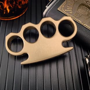 Stonewashed Polished Brass Knuckles Hand Support Four-Finger Knuckle Duster Self-Defense Outdoor Escape Tool