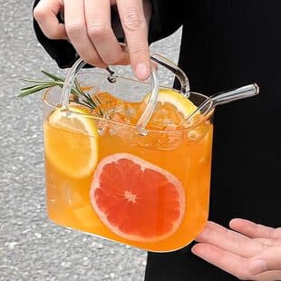 Handbag Shaped High Borosilicate Glass Fruit Tea Pitcher, Homemade Fruit Tea Juice Large Capacity Glass Cup