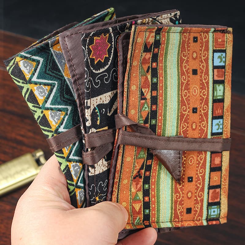 New Ethnic Style Hand-Rolled Tobacco Pouch Fabric Moisture-Proof Bag Three-Fold Rope Accessories Men's Smoking Set