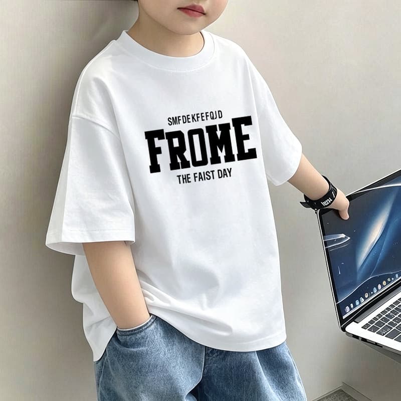 Boys Short Sleeve T-Shirt 2026 Summer New Korean Style Letter Print Children's Clothing Boy Loose Half Sleeve Top