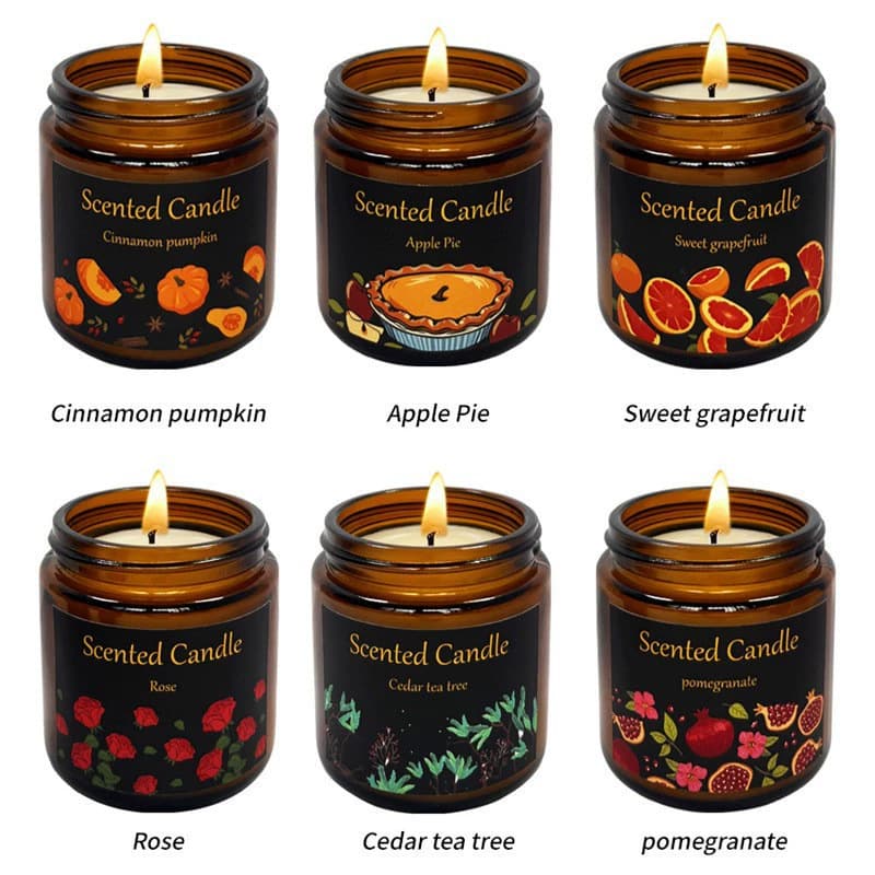 Cross-border Aromatherapy Candle Wholesale Soy Wax Scented Gift Box Set of 6 Amber Glass Jar Candles