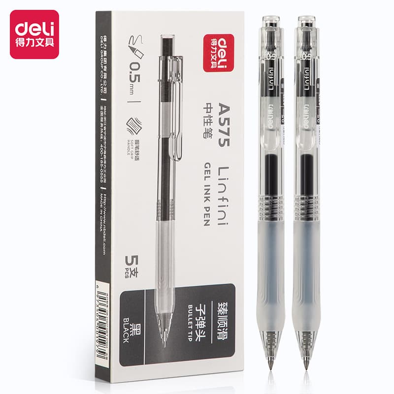 Deli A575 Student Push-Type Gel Pen 0.5mm Ultra-Smooth (Black) (Piece)