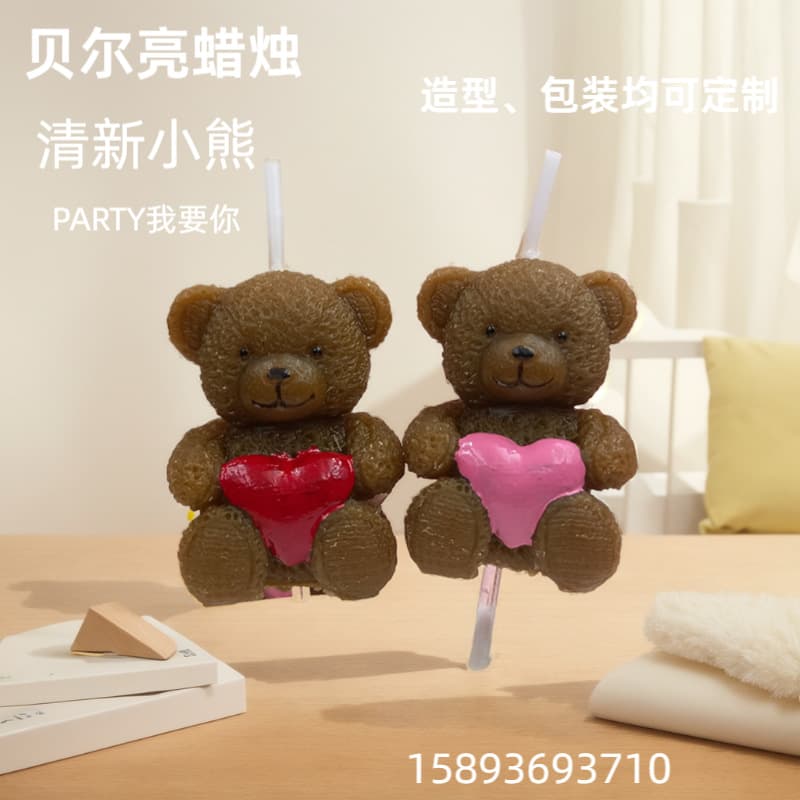 Bell Bright Ambience Heart-Shaped Bear Birthday Candle Cake Decoration Party Cartoon-Shaped Candle Wholesale