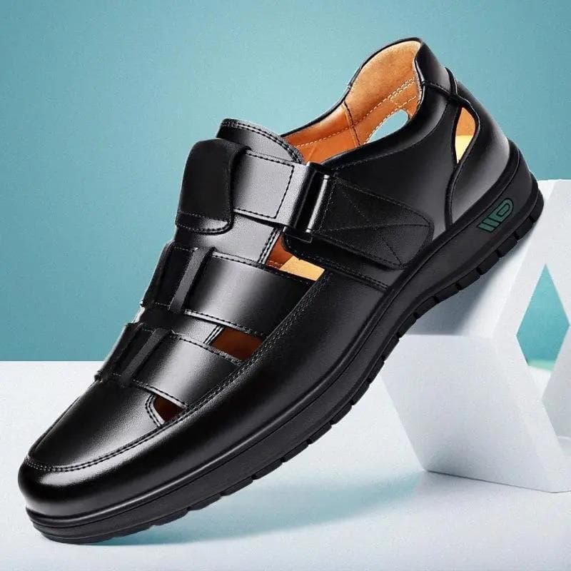 Men's Business Casual Formal Shoes Soft Sole Anti-slip Summer Sandals Middle-aged Elderly Father Shoes Black
