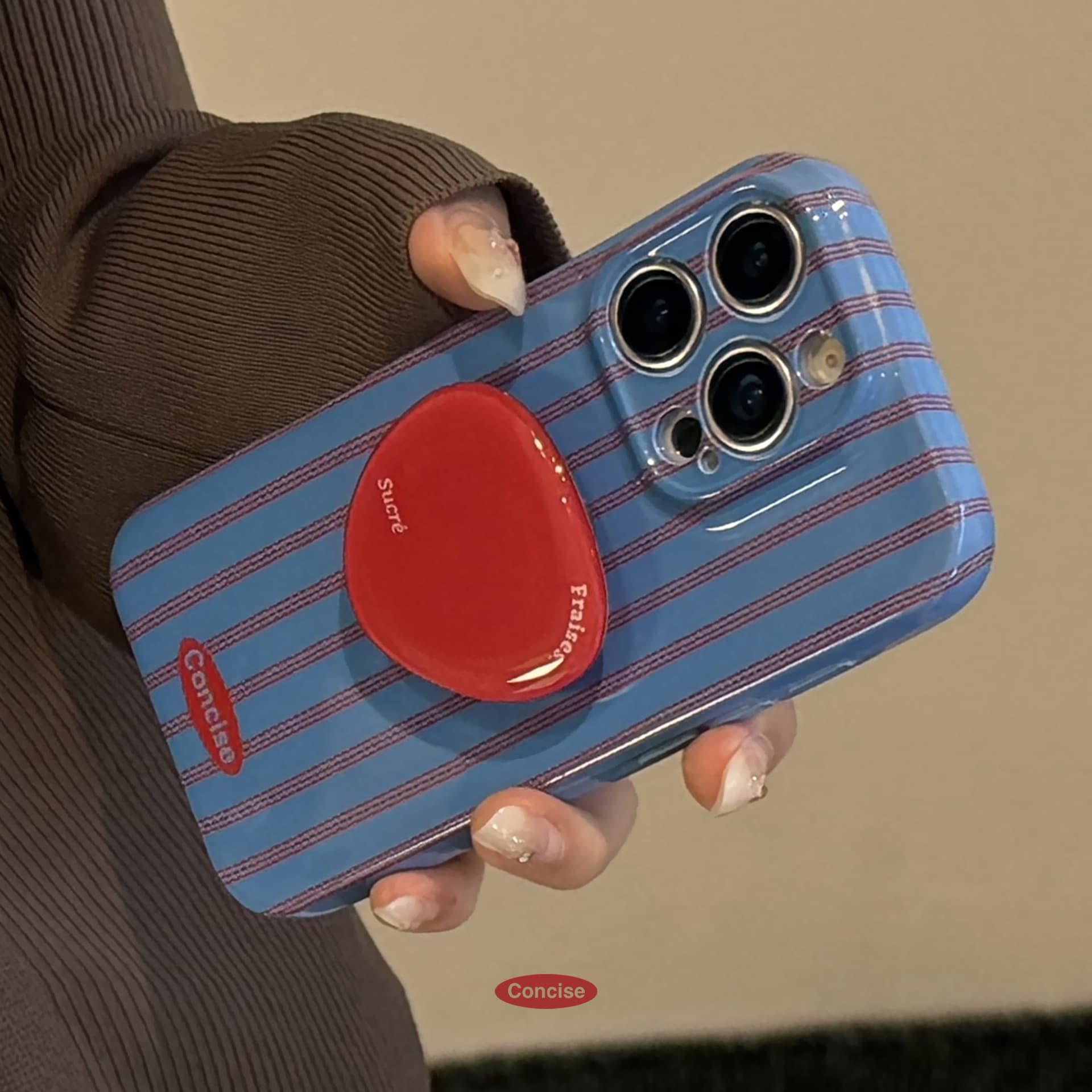 Red and Blue Striped iPhone 16 iPhone 17 Phone Case 15 Pro Max Film Retro Personality Stand 14 Full Coverage 13