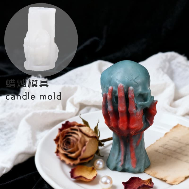 Cross-border new product Halloween personalized cultural and creative hand-held skull scented candle plaster ornaments diy bedside decoration