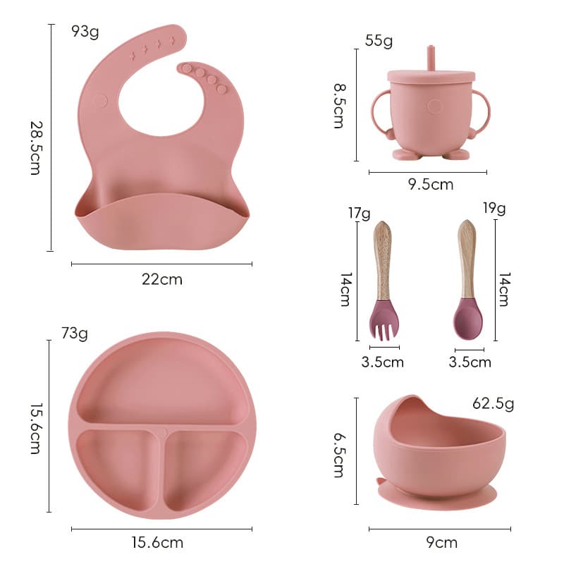 Drop-resistant Baby Minimalist Food-Grade Silicone Plate, Silicone Bib Bowl and Spoon, Kids Tableware with Suction Cup