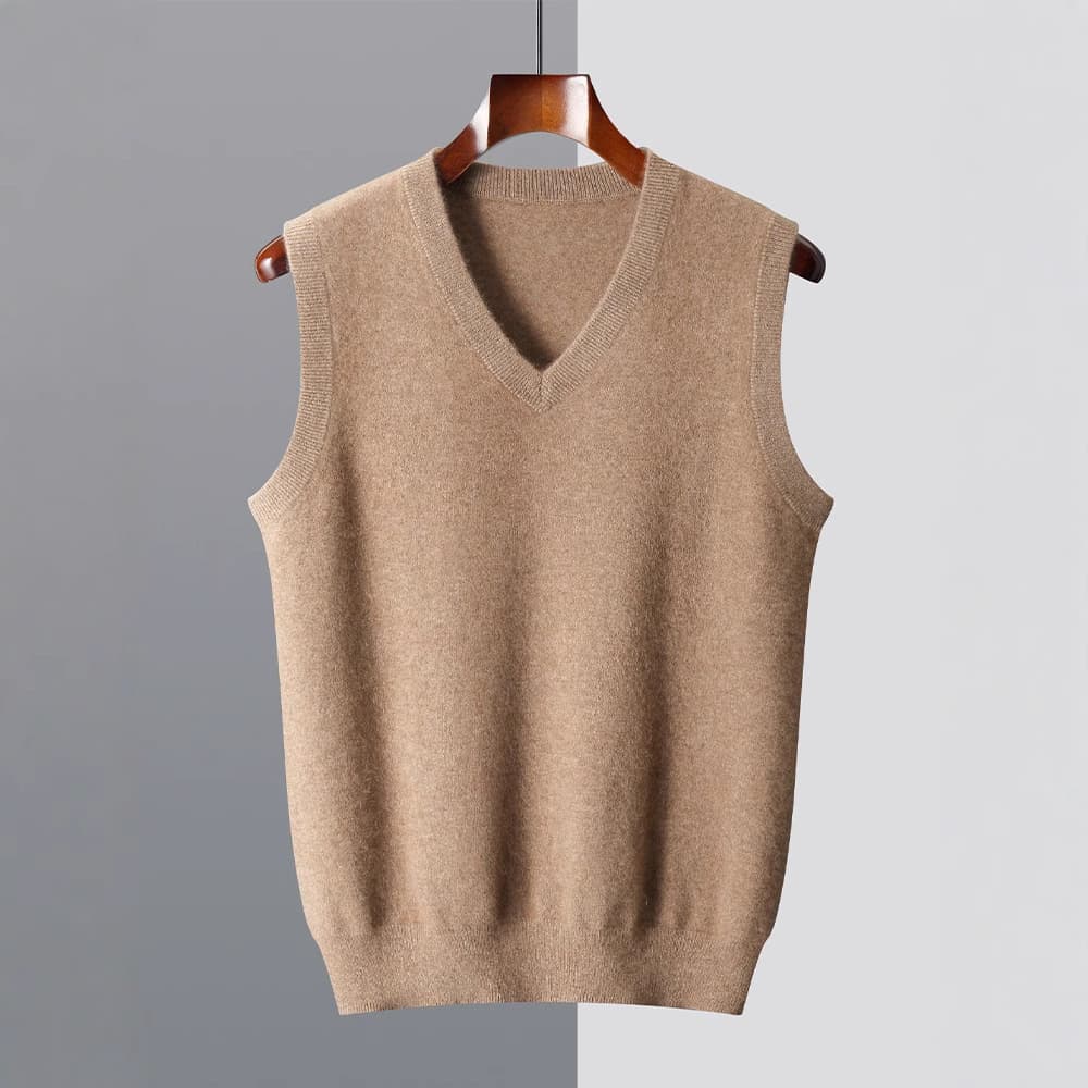New Autumn/Winter Men's Wool Vest, Fashionable Plus Size Casual Middle-Aged V-Neck Sleeveless Sweater Knitwear