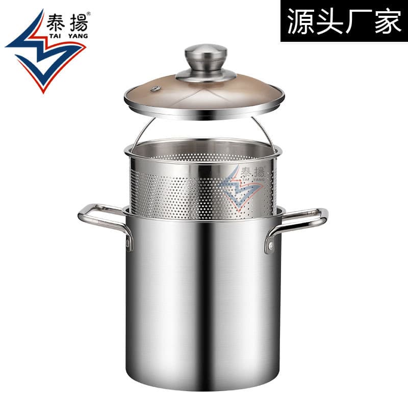 304 Stainless Steel Home Deep Fryer with Silicone Oil Filter, Oil-Saving Double-Handled Soup Pot