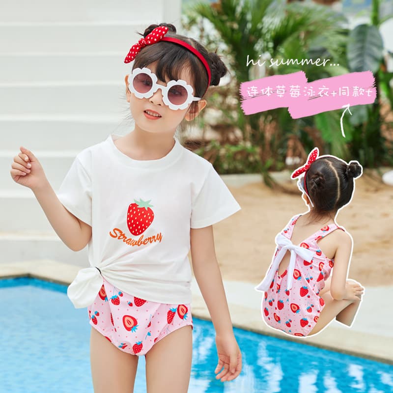 Korean Children's One-Piece Swimsuit Sweet Plaid Bow Girl's Bathing Suit Princess Baby Swimsuit