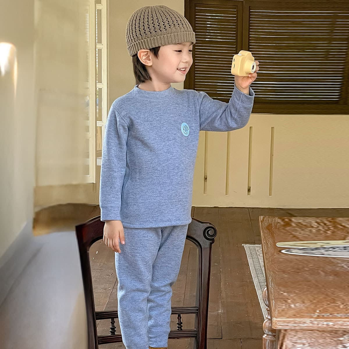 Autumn/Winter Children's Base Layer Shimmering Grain Fleece Boys and Girls Thermal Underwear Pajamas Homewear Underwear Set