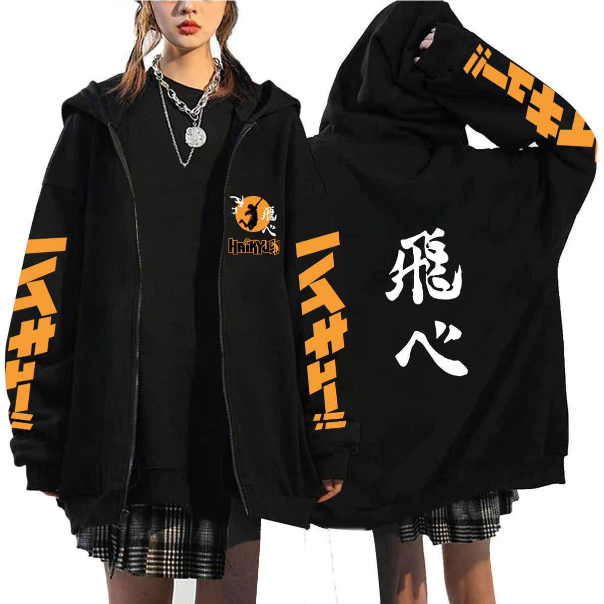 Haikyuu Anime Volleyball Boy Hooded Zipper Jacket Sweatshirt Outerwear Long Sleeve Cotton Polyester Spring Autumn Unisex