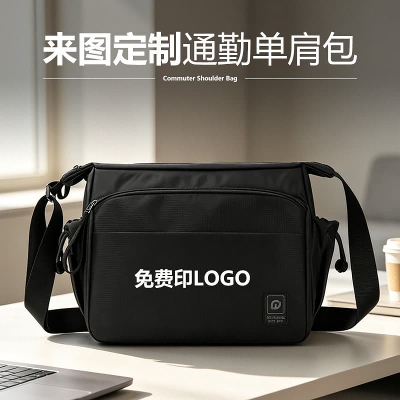 Simple casual bag, large capacity shoulder crossbody bag, business commuter bag, waterproof shoulder bag, men's bag with picture and logo printed on it