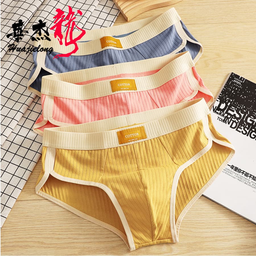 Huajielong Solid Color Cotton Men's Underwear Breathable Fashion Briefs Drop Shipping