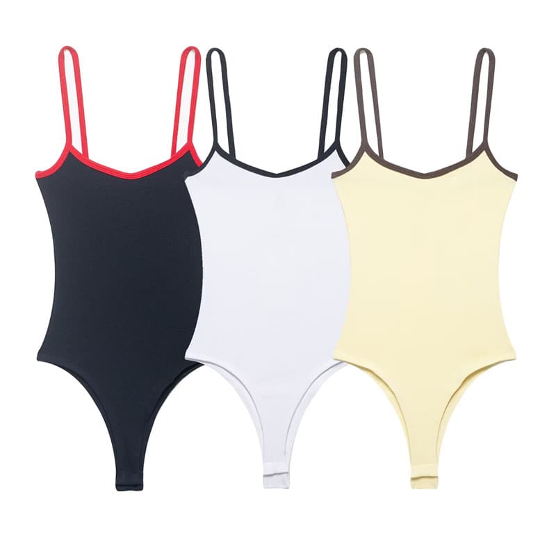 UNIZERA Women's 2026 Summer New Fashion Slim Round Neck Contrast Color Trim Suspender Jumpsuit 4424334